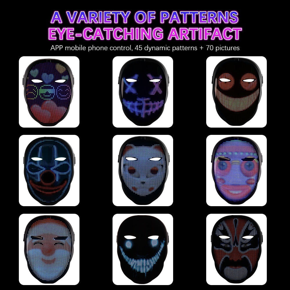 Programmable LED Luminous Mask Carnival Festival Changing Face Light Up Party Halloween Christmas Mask Decor Bluetooth Contorl - The Online Oasis