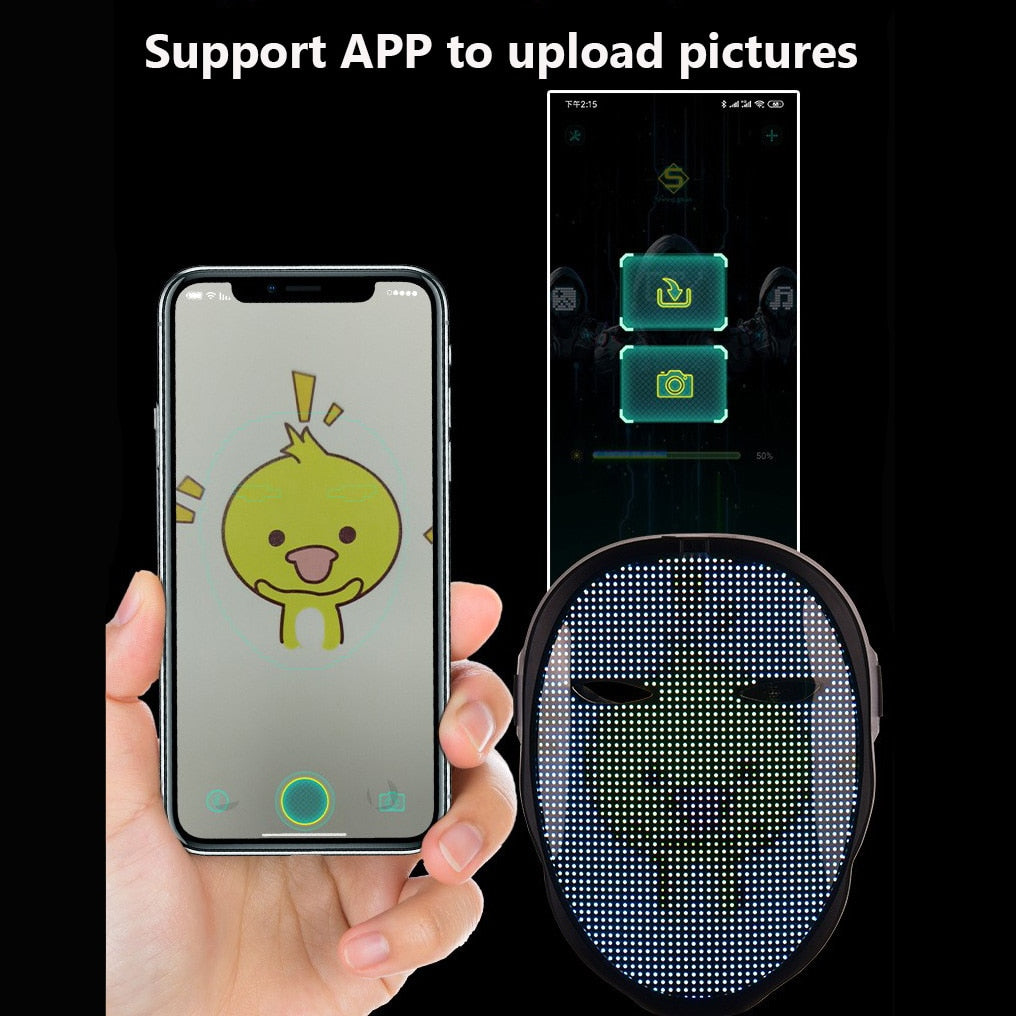 Programmable LED Luminous Mask Carnival Festival Changing Face Light Up Party Halloween Christmas Mask Decor Bluetooth Contorl - The Online Oasis