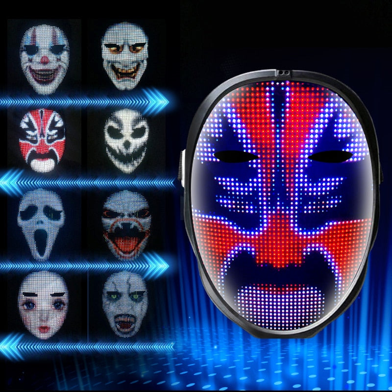 Programmable LED Luminous Mask Carnival Festival Changing Face Light Up Party Halloween Christmas Mask Decor Bluetooth Contorl - The Online Oasis