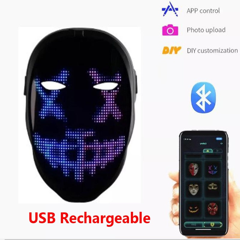 Programmable LED Luminous Mask Carnival Festival Changing Face Light Up Party Halloween Christmas Mask Decor Bluetooth Contorl - The Online Oasis