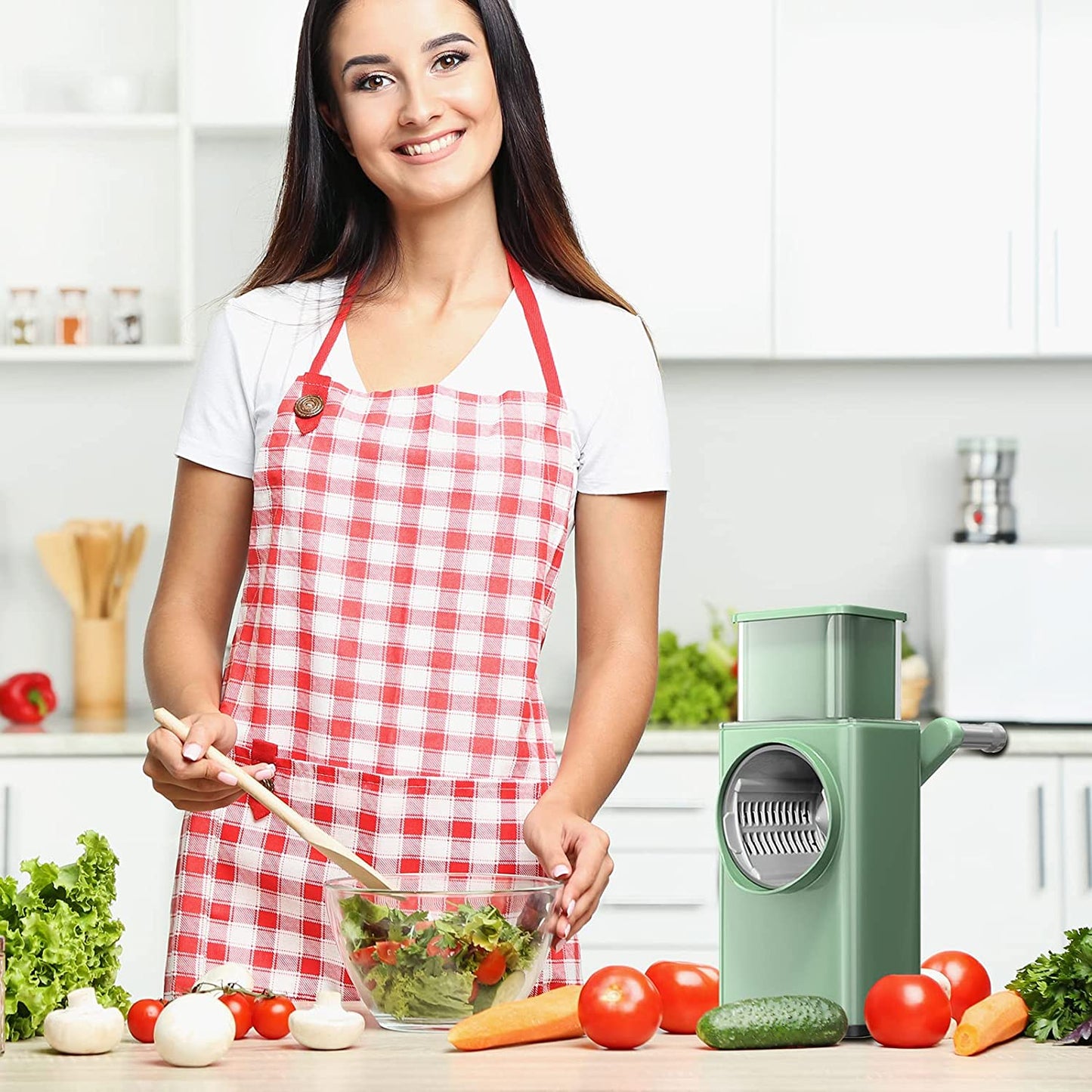 Multifunctional Drum Vegetable Slicer Spiralizer Cutter Rotary Vegetable Chopper Grater Grinder Salad Maker Kitchen Tool Large Capacity Hand-cranked Shredder Slicer - The Online Oasis