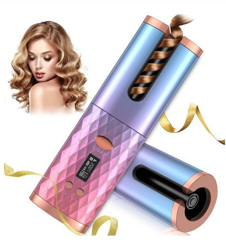 Rechargeable Automatic Hair Curler Women Portable Hair Curling Iron LCD Display Ceramic Curly Rotating Curling Wave Styer - The Online Oasis