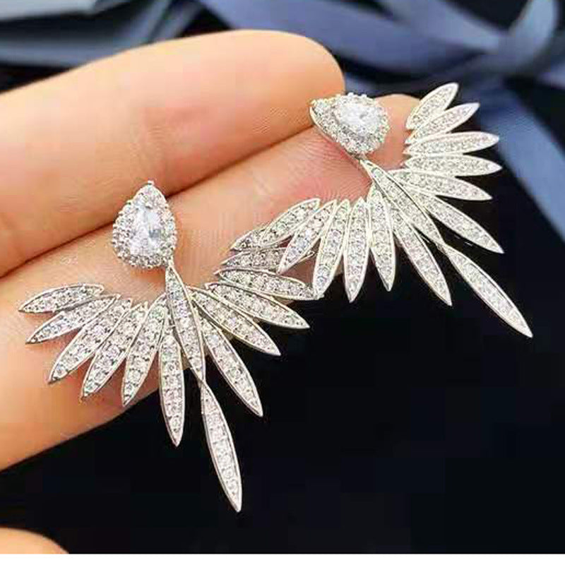 Zircon earrings angel wings earrings - The Online Oasis