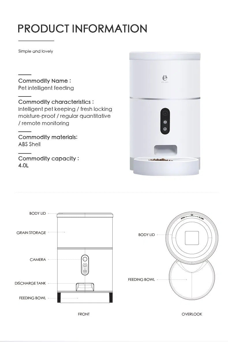 ELS Smart Wifi Automatic Pet Feeder APP Camera Version