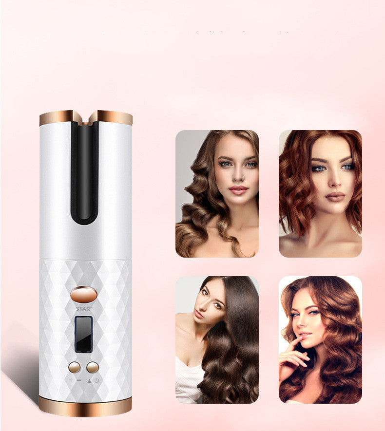 Rechargeable Automatic Hair Curler Women Portable Hair Curling Iron LCD Display Ceramic Curly Rotating Curling Wave Styer - The Online Oasis