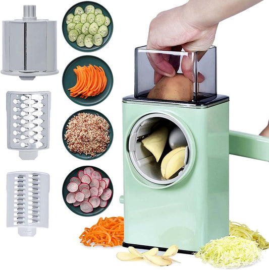 Multifunctional Drum Vegetable Slicer Spiralizer Cutter Rotary Vegetable Chopper Grater Grinder Salad Maker  Kitchen Tool Large Capacity Hand-cranked Shredder Slicer - The Online Oasis