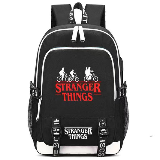 Ride The Bike Down World Of Stranger Backpack Dream Of Exploring Things Laptop Daypack With USB Charging Sport Bag For Men Women Boy Girl Boys Black - The Online Oasis