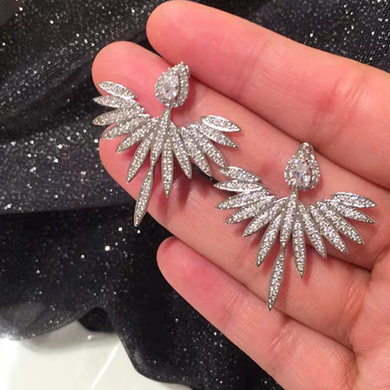 Zircon earrings angel wings earrings - The Online Oasis