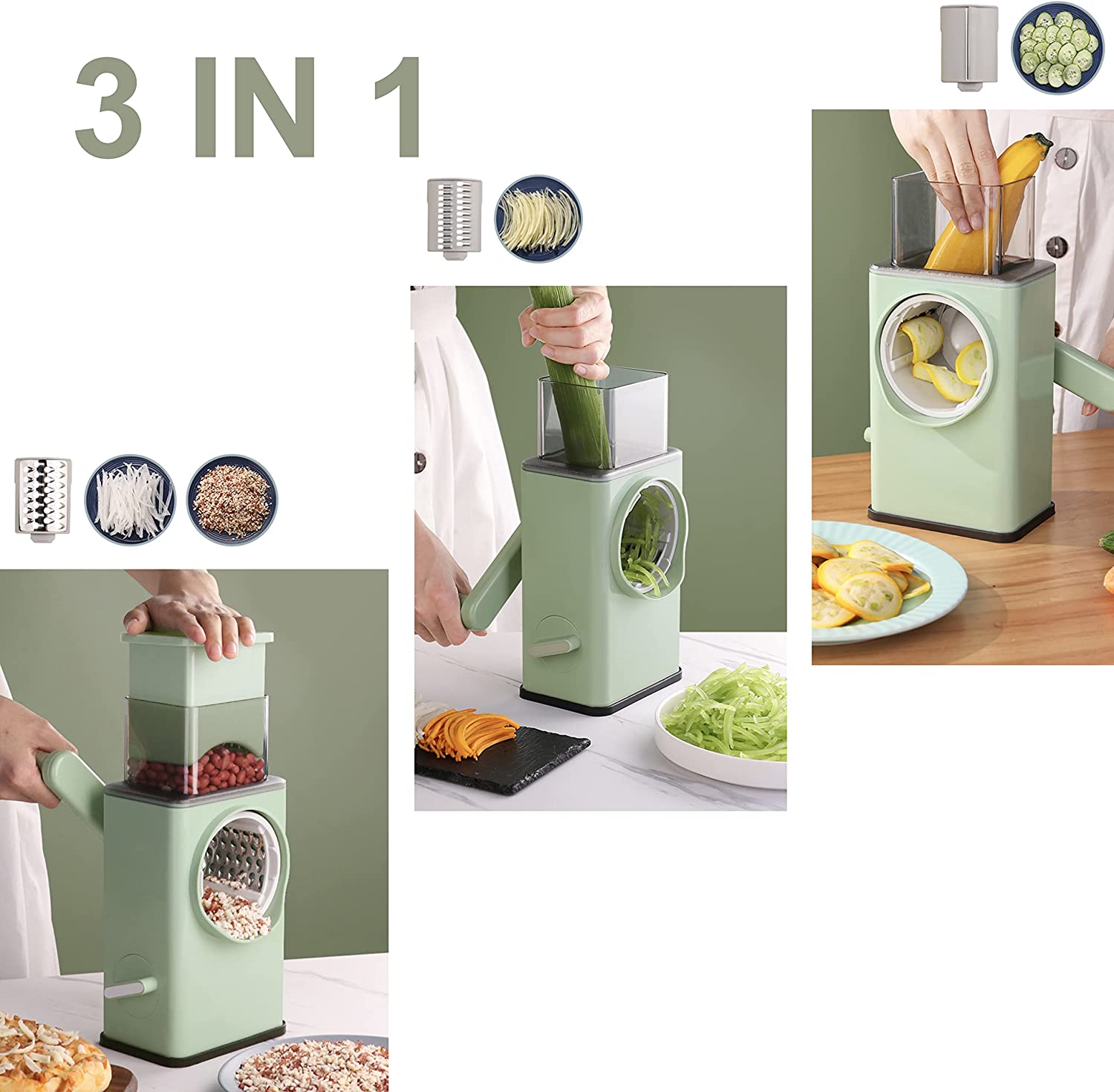 Multifunctional Drum Vegetable Slicer Spiralizer Cutter Rotary Vegetable Chopper Grater Grinder Salad Maker  Kitchen Tool Large Capacity Hand-cranked Shredder Slicer - The Online Oasis