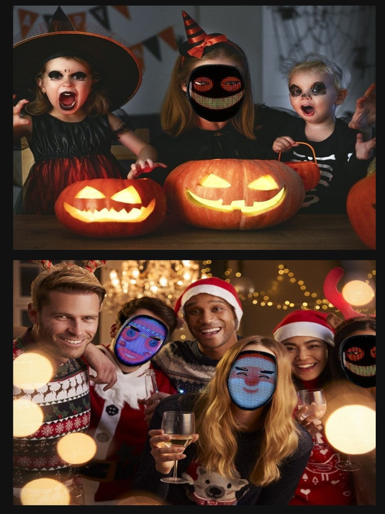 Mobile APP Control Luminous LED Mask Face Mask Full Color Display Custom Holiday Party - The Online Oasis