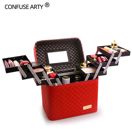 Professional Women Large Capacity Makeup Fashion Toiletry Cosmetic Bag Multilayer Storage Box Portable Make Up Suitcase - The Online Oasis