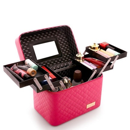 Professional Women Large Capacity Makeup Fashion Toiletry Cosmetic Bag Multilayer Storage Box Portable Make Up Suitcase - The Online Oasis