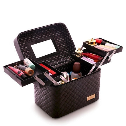 Professional Women Large Capacity Makeup Fashion Toiletry Cosmetic Bag Multilayer Storage Box Portable Make Up Suitcase - The Online Oasis