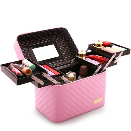 Professional Women Large Capacity Makeup Fashion Toiletry Cosmetic Bag Multilayer Storage Box Portable Make Up Suitcase - The Online Oasis