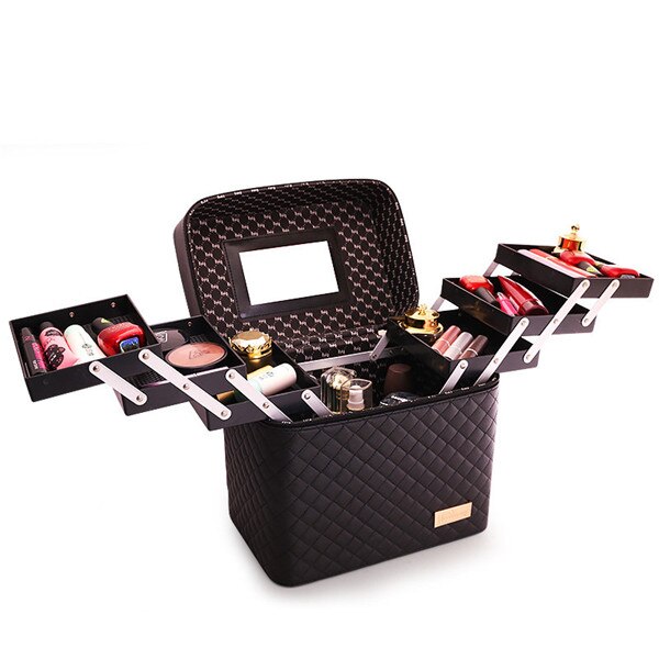 Professional Women Large Capacity Makeup Fashion Toiletry Cosmetic Bag Multilayer Storage Box Portable Make Up Suitcase - The Online Oasis