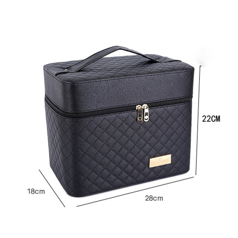 Professional Women Large Capacity Makeup Fashion Toiletry Cosmetic Bag Multilayer Storage Box Portable Make Up Suitcase - The Online Oasis