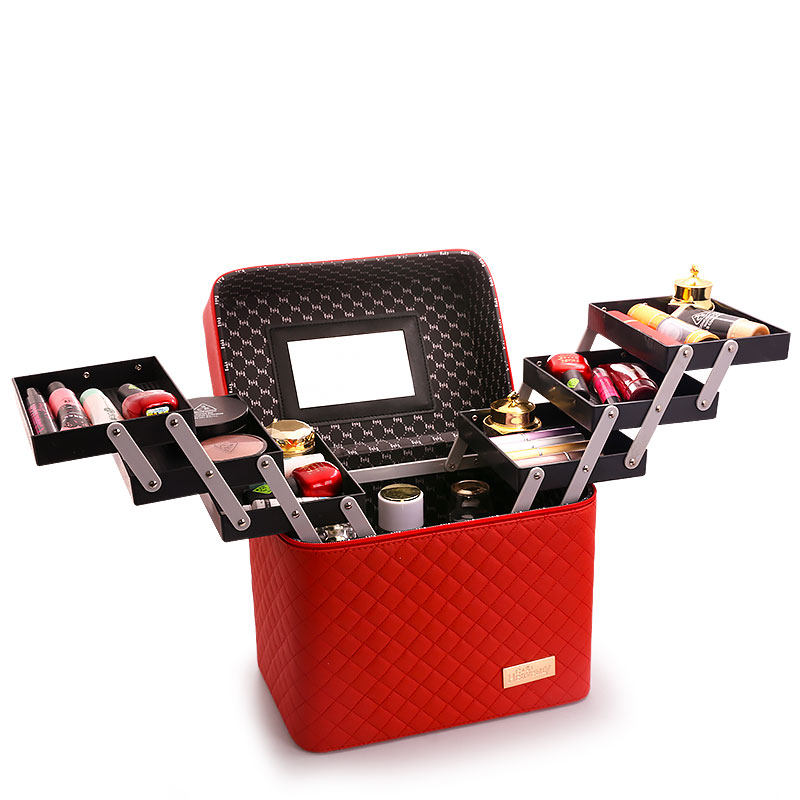 Professional Women Large Capacity Makeup Fashion Toiletry Cosmetic Bag Multilayer Storage Box Portable Make Up Suitcase - The Online Oasis