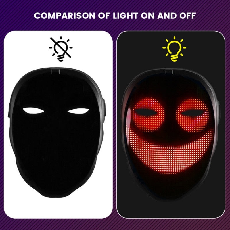 Programmable LED Luminous Mask Carnival Festival Changing Face Light Up Party Halloween Christmas Mask Decor  Bluetooth Contorl - The Online Oasis