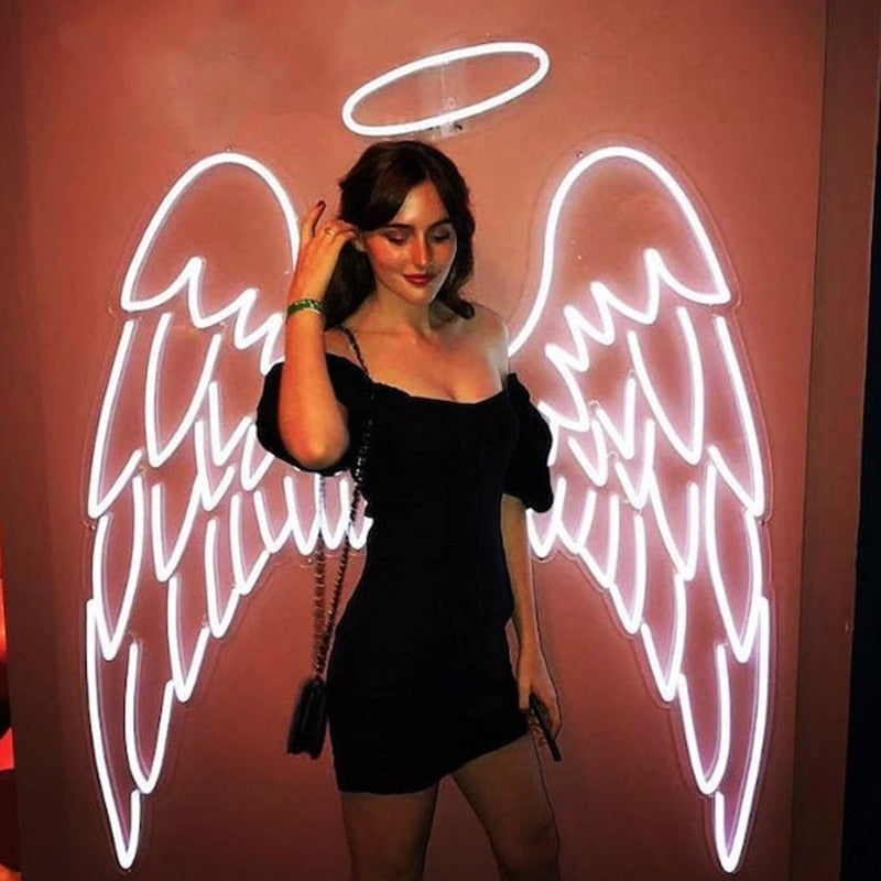 Аngel Wings & Halo Neon Sign Custom Neon Light Sign Event Party Birthday Wedding Decor Angel LED Neon Light Photo Zone Decor - The Online Oasis