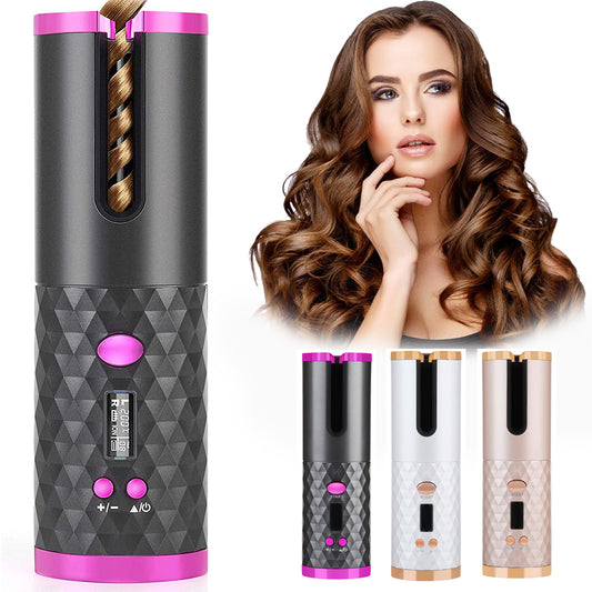 Rechargeable Automatic Hair Curler Women Portable Hair Curling Iron LCD Display Ceramic Curly Rotating Curling Wave Styer - The Online Oasis