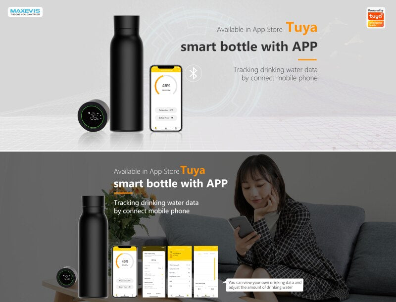 TUYA Smart Water Bottle 24-hour Insulation Monitoring Timing Reminder with LCD - The Online Oasis