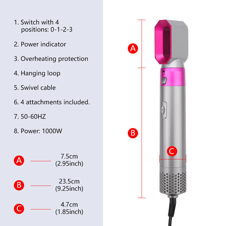 5 In 1 Hair Dryer Volumizer Brush Dryer Hot Hair Comb Curling And Wand Straighter - The Online Oasis